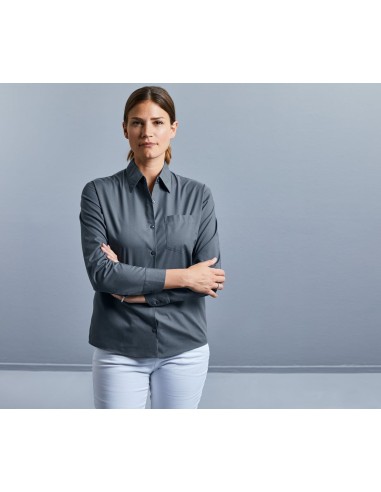 RUS-0R934F0-Ladies' Long Sleeve Classic Polycotton Poplin Shirt
